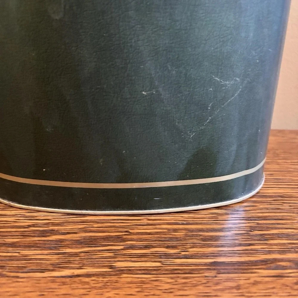 Vintage Cheinco Metal Wastebasket Greek Key Black Gold Mid Century Trash Can